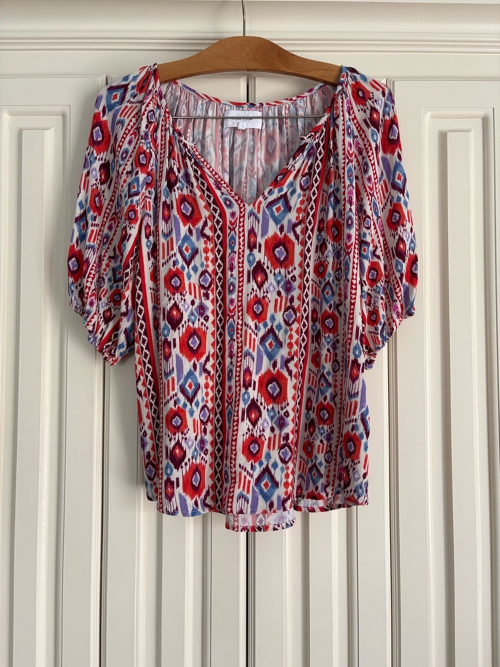 Dear John Red, Blue & White Printed Peasant Blouse